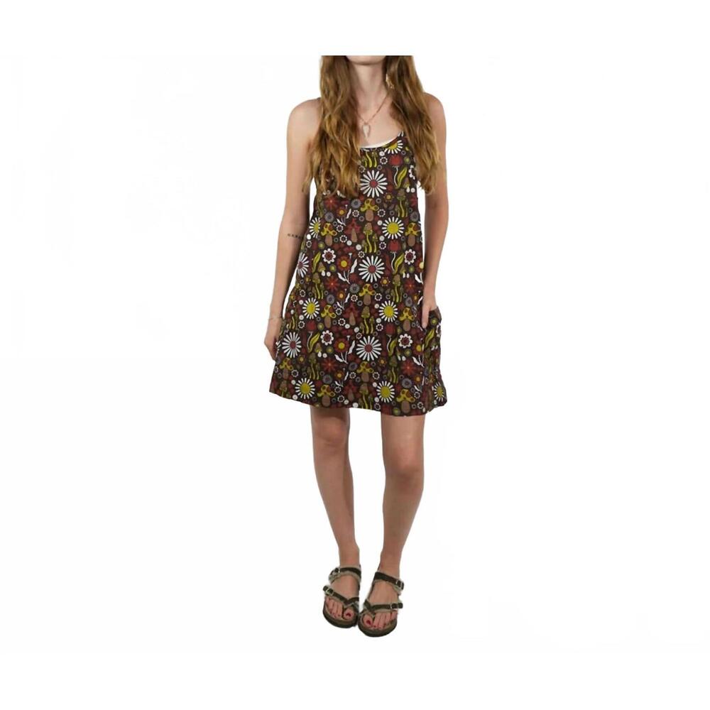 NEW JAYLI spandex groovy mini dress in brown / mushroom print